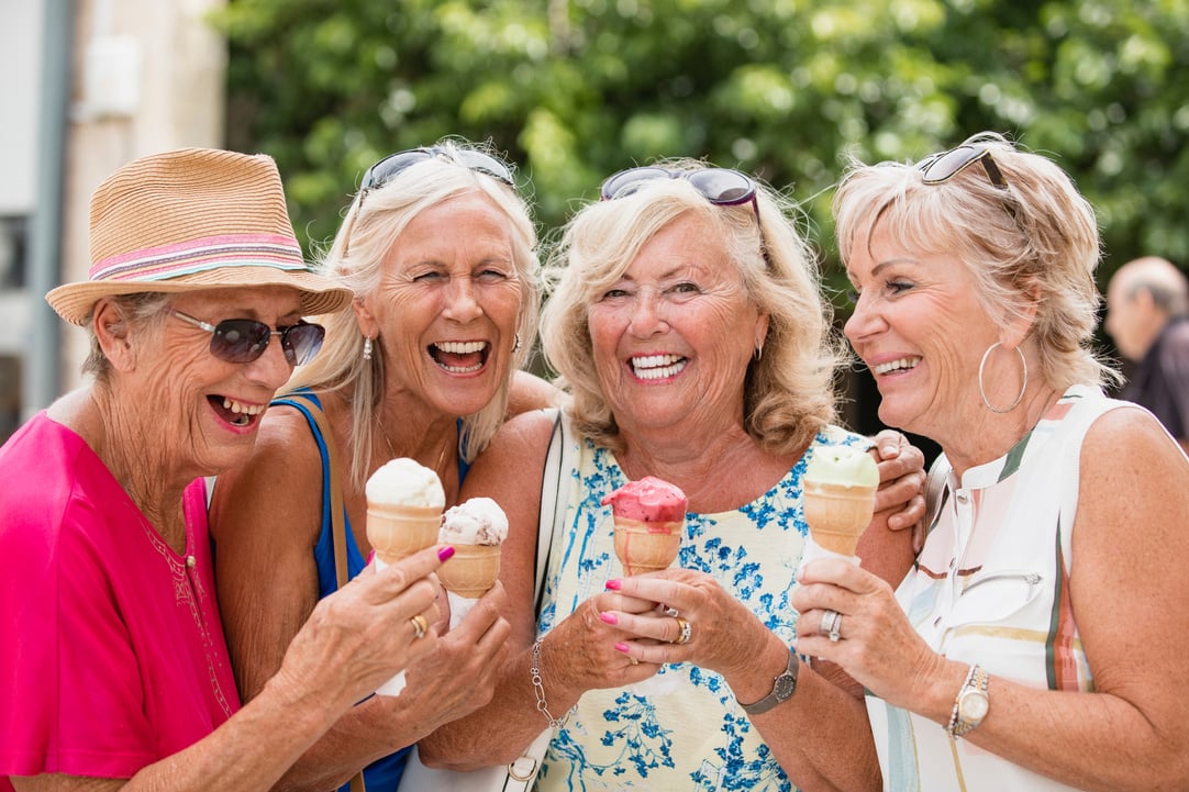 Senior Women Eating Ice Cream